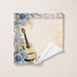 Conjunto De Toalhas Notas Musicais de Guitarra Azul Flores