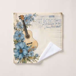 Conjunto De Toalhas Notas Musicais de Guitarra Azul Flores