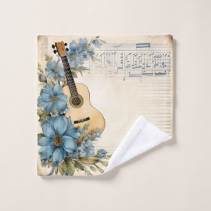 Conjunto De Toalhas Notas Musicais de Guitarra Azul Flores