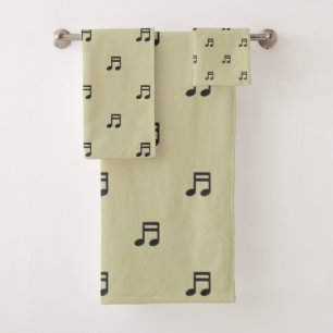 Conjunto De Toalhas Notas Musicais Pretas em Bege Claro