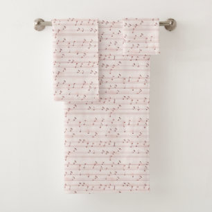 Conjunto De Toalhas Notas Musicais Rosa Bege