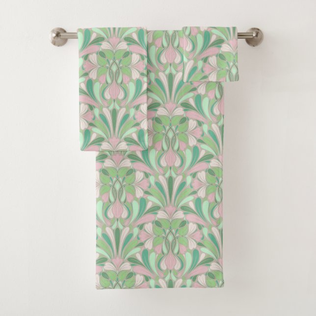 Conjunto De Toalhas Nouveau Boho Pastel Blush e Green Floral (Insitu)