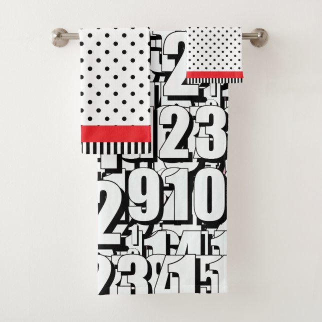 Conjunto De Toalhas Números Crianças Pontos Brancos Pretos Vermelhos (Insitu)