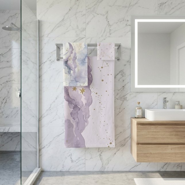 Conjunto De Toalhas Nuvem de lavanda aquarela celestial (Criador carregado)