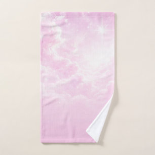 Conjunto De Toalhas Nuvens de Algodão Doce Rosa Céu Estrelado