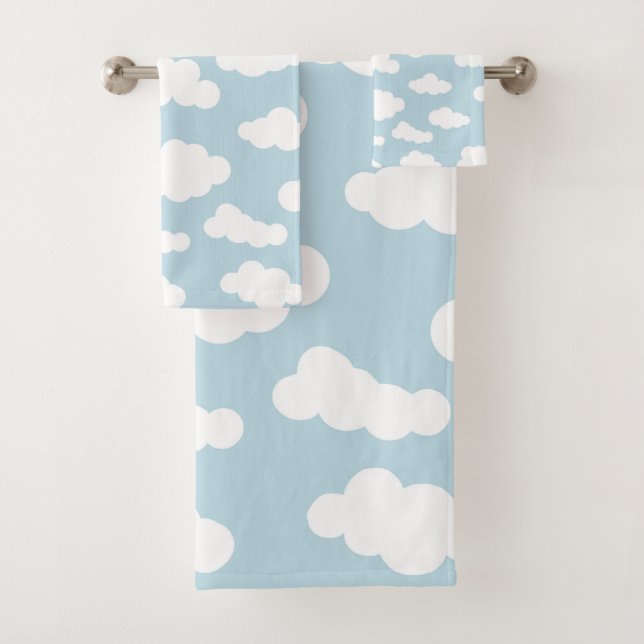 Conjunto De Toalhas Nuvens De Pastel Azul-Bebê-Estético E Branco (Insitu)
