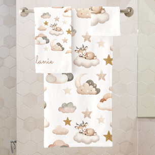 Conjunto De Toalhas Nuvens e estrelas de cervo doce Boho elegante