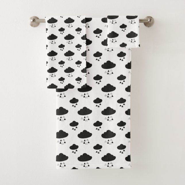 Conjunto De Toalhas Nuvens e gotas de chuva modernas minimalistas em p (Insitu)