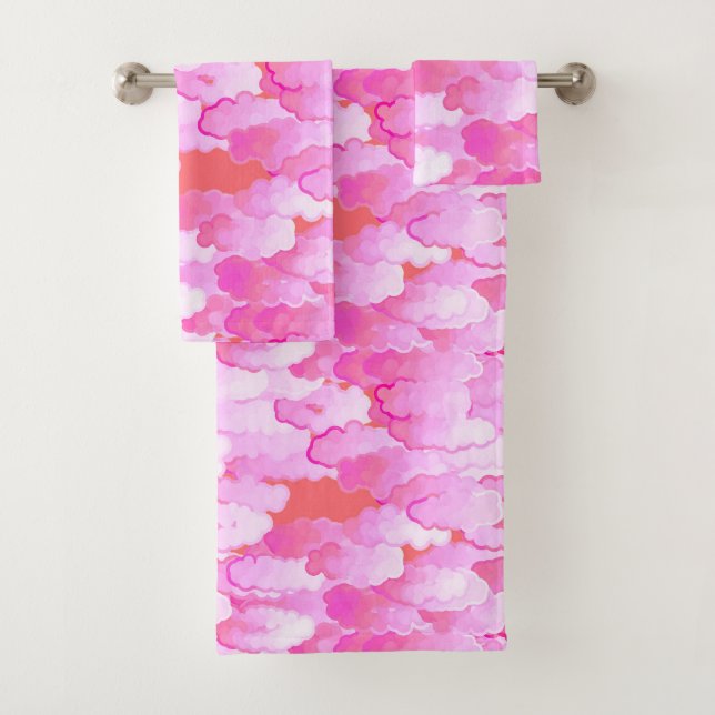 Conjunto De Toalhas Nuvens japonesas, amanhecer, cor-de-rosa orquídeo  (Insitu)