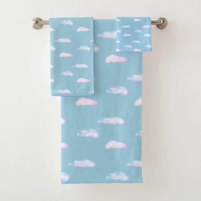 Conjunto De Toalhas Nuvens Passado Lindas em Azul Claro (Insitu)