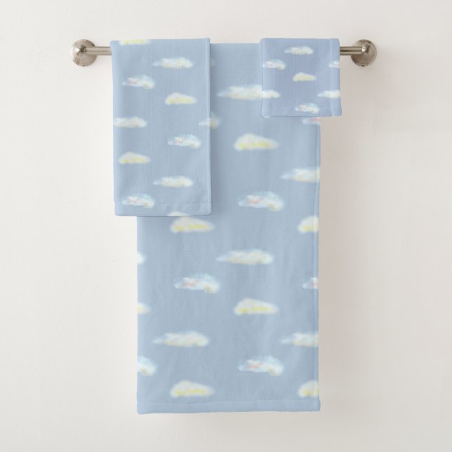 Conjunto De Toalhas Nuvens Pastel em Azul Claro  (Insitu)