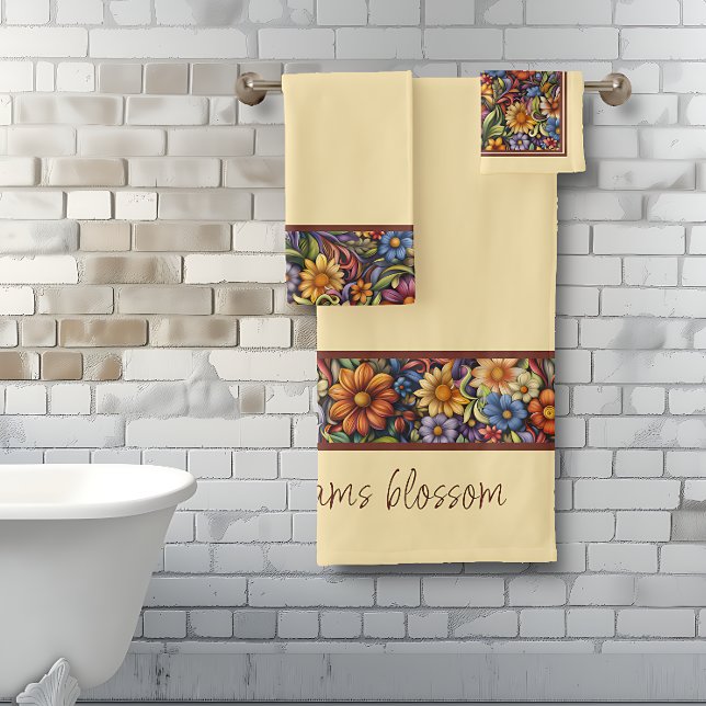 Conjunto De Toalhas O Whimsy De Flores Selvagens Deixa Os Seus Sonhos  (Wildflower whimsy, let your dreams blossom towel set.)