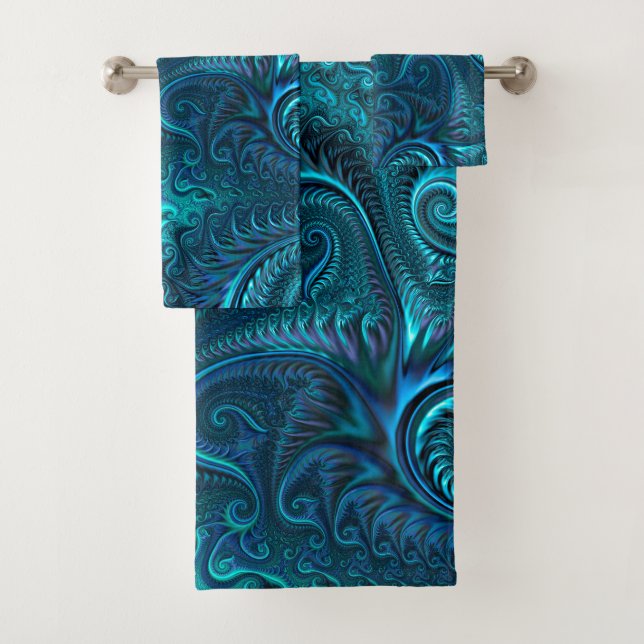 Conjunto De Toalhas Octopus Azul e Teal Padrão Espiral de Tentáculos (Insitu)