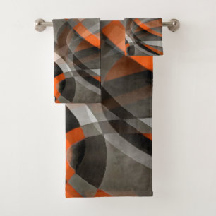 Conjunto De Toalhas Oitenta Vibes Queimados Laranja e Cinza Curva