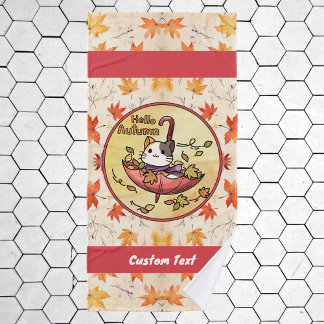 Conjunto De Toalhas Olá outono, Gato Bonito Senta-se no Guarda-chuvas