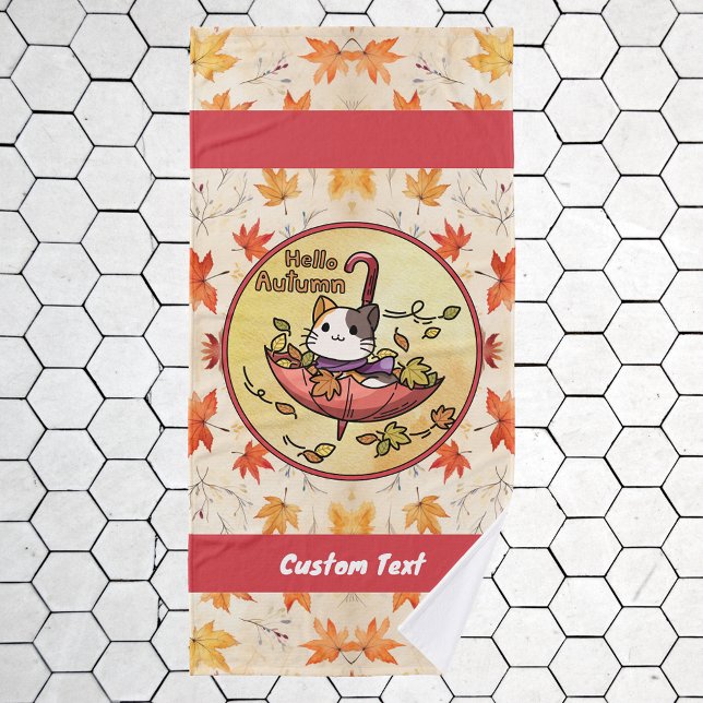 Conjunto De Toalhas Olá outono, Gato Bonito Senta-se no Guarda-chuvas (Criador carregado)