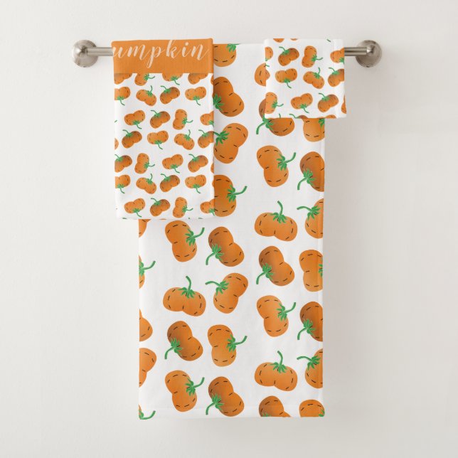 Conjunto De Toalhas Olá Pumpkin Fall Patterno Laranja Verde (Insitu)