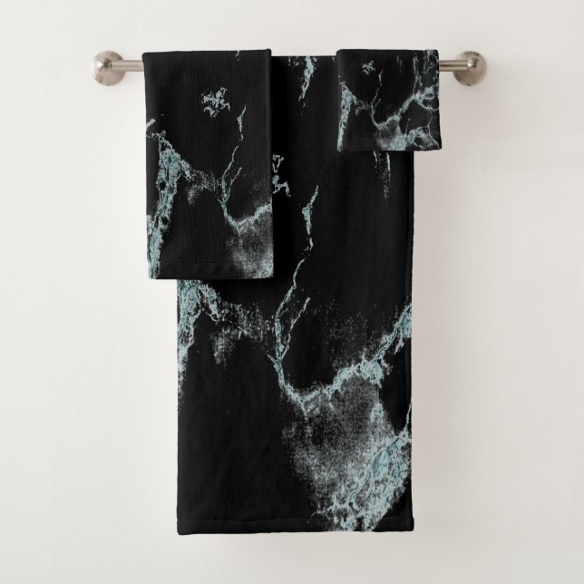 Conjunto De Toalhas Olho de Mármaco Preto de Veia Turquesa Clara (Insitu)