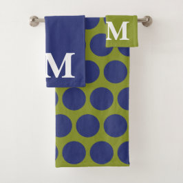 Conjunto De Toalhas Olive Verde & azul Pontos de bolha monograma inici