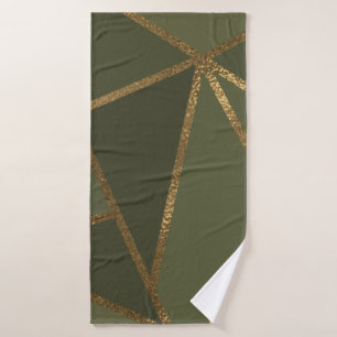Conjunto De Toalhas Olive Verde Bronze Dourado Geométrico Glam Chic
