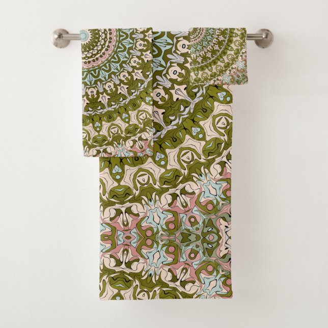 Conjunto De Toalhas Olive Verde e Padrão Mandala Pastel (Insitu)