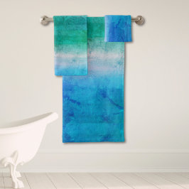 Conjunto De Toalhas Ombre Praia Azul Verde Oceano Angustiado