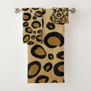 Conjunto De Toalhas Onças Pintadas Estampa Leopardo Manchas Dourado Be