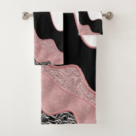 Conjunto De Toalhas Onda Abstrata Rosa Dourado Rosa Moderno Glamour Te