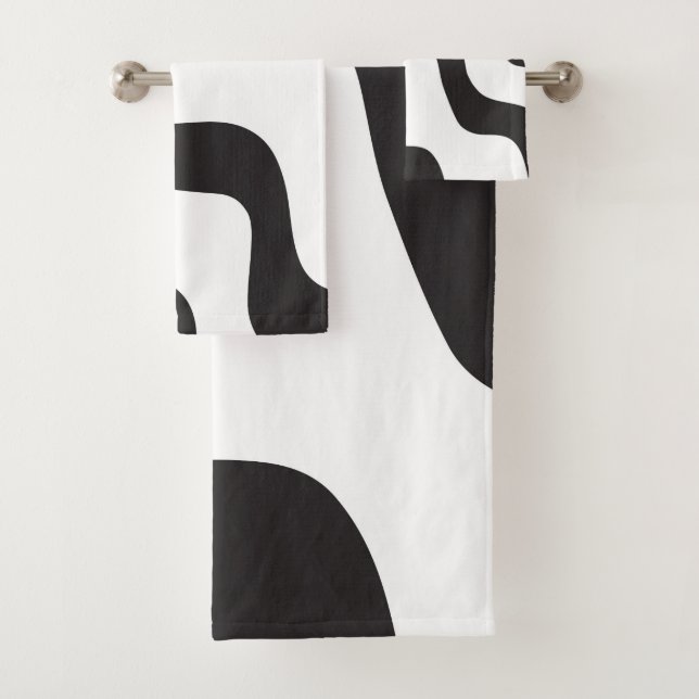 Conjunto De Toalhas Onda Preto e Branco Arte Moderna Abstrata Chic (Insitu)