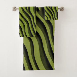 Conjunto De Toalhas Onda Zebra 3D Verde Suave de Luxo