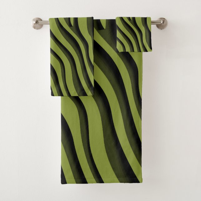 Conjunto De Toalhas Onda Zebra 3D Verde Suave de Luxo (Insitu)