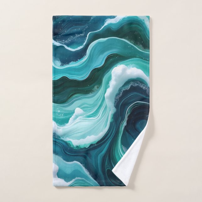 Conjunto De Toalhas Ondas abstratas do oceano (Toalha de mão)