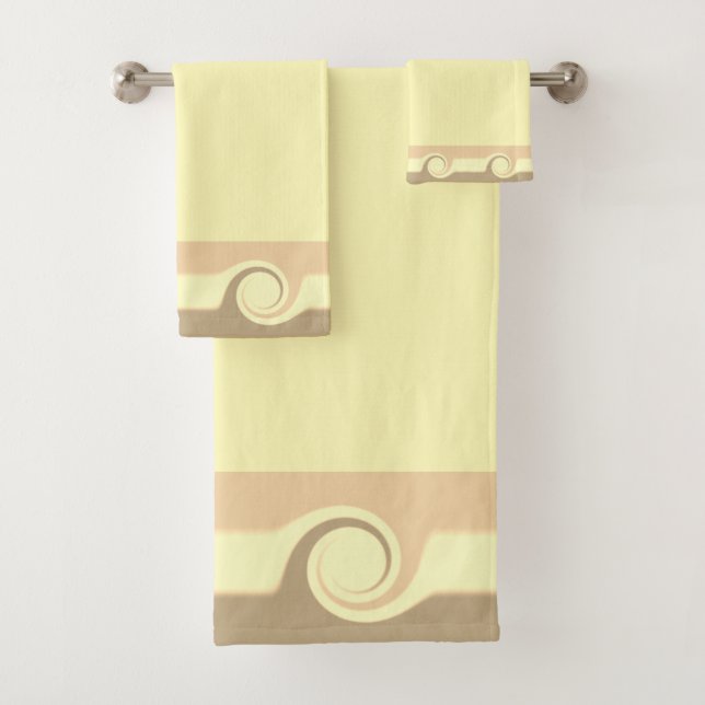 Conjunto De Toalhas Ondas Abstratas em Bege e Amarelo Claro (Insitu)