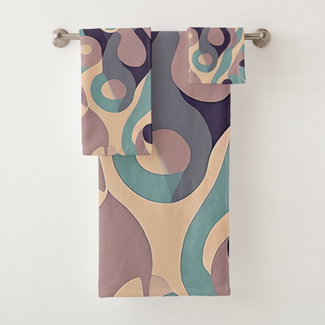 Conjunto De Toalhas Ondas abstratas roxas e azuis suaves (Insitu)