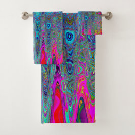 Conjunto De Toalhas Ondas Atômicas Abstratas Azul Céu Trippy Retro