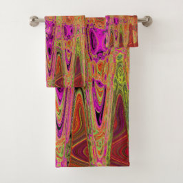 Conjunto De Toalhas Ondas Atômicas Abstratas Groovy Rosa Quente Retro