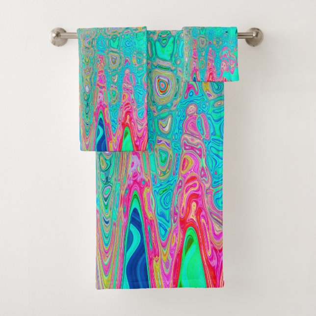 Conjunto De Toalhas Ondas Atômicas Arco-Íris Abstratas Groovy Retro (Insitu)