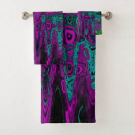 Conjunto De Toalhas Ondas Atômicas Magenta Abstrato Groovy Negrito