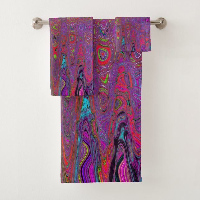 Conjunto De Toalhas Ondas Atômicas Retro Magenta Groovy Psicodélicas (Insitu)
