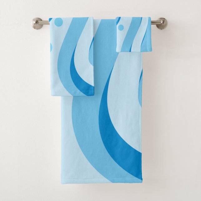 Conjunto De Toalhas Ondas azuis abstrato (Insitu)