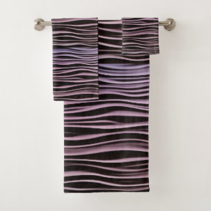 Conjunto De Toalhas Ondas de Deco de Arte Preta e Roxa
