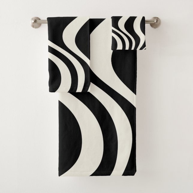 Conjunto De Toalhas Ondas de estilo retrô preto e branco (Insitu)