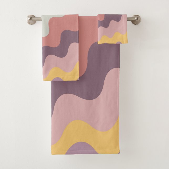 Conjunto De Toalhas Ondas diagonais coloridas com estilo retrô (Insitu)