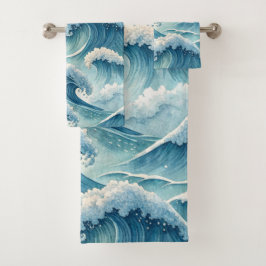 CONJUNTO DE TOALHAS ONDAS DO OCEANO AZUL VERDE EM FURIA