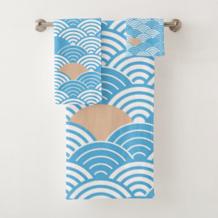 Conjunto De Toalhas Ondas Modernas Japonesas Seigaiha & Sol Nascente