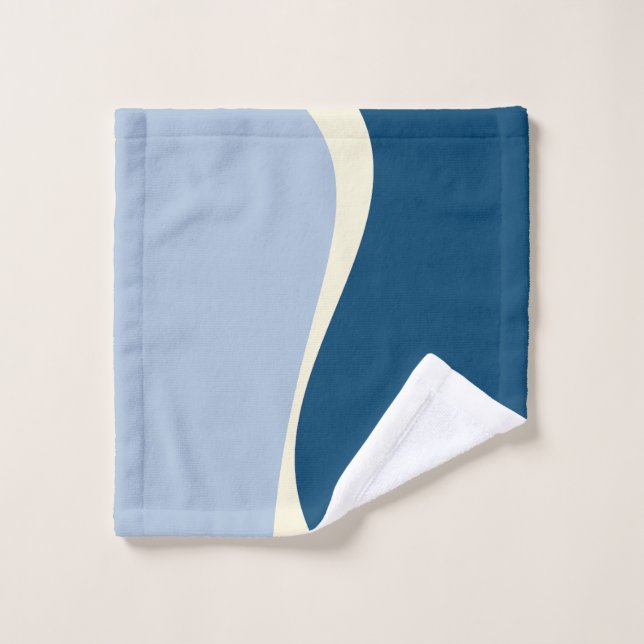 Conjunto De Toalhas Ondas Simples 2 em Azul Escuro, Azul Claro e Creme (Pano de lavar)