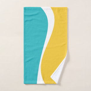 Conjunto De Toalhas Ondas Simples 2 em Turquesa, Amarelo e Branco