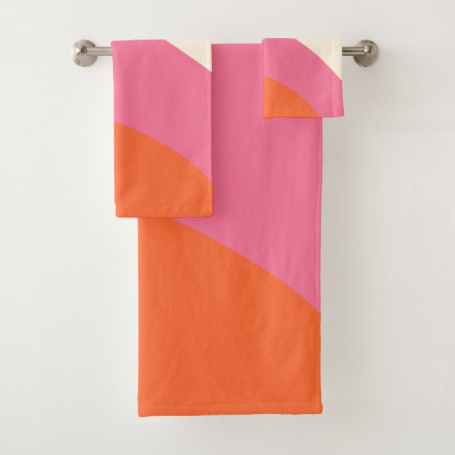 Conjunto De Toalhas Ondas Simples - Rosa, Laranja e Creme (Insitu)