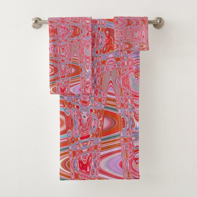 Conjunto De Toalhas Ondas Zigzag Retro Rosa e Vermelho Abstratas Legai (Insitu)