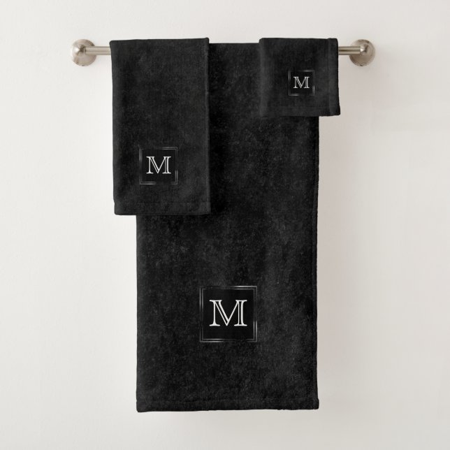 Conjunto De Toalhas Onyx Black Velvet | Monograma de Grunge Chalkboard (Insitu)